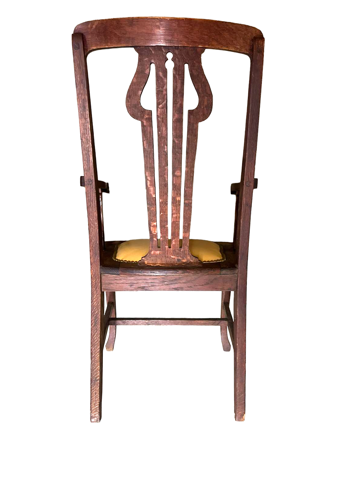 Antique English Liberty and Wyburd Attributed Arts & Crafts Quarter Sawn Oak Arm Chair With New Leather Seat Upholstery - Image 3