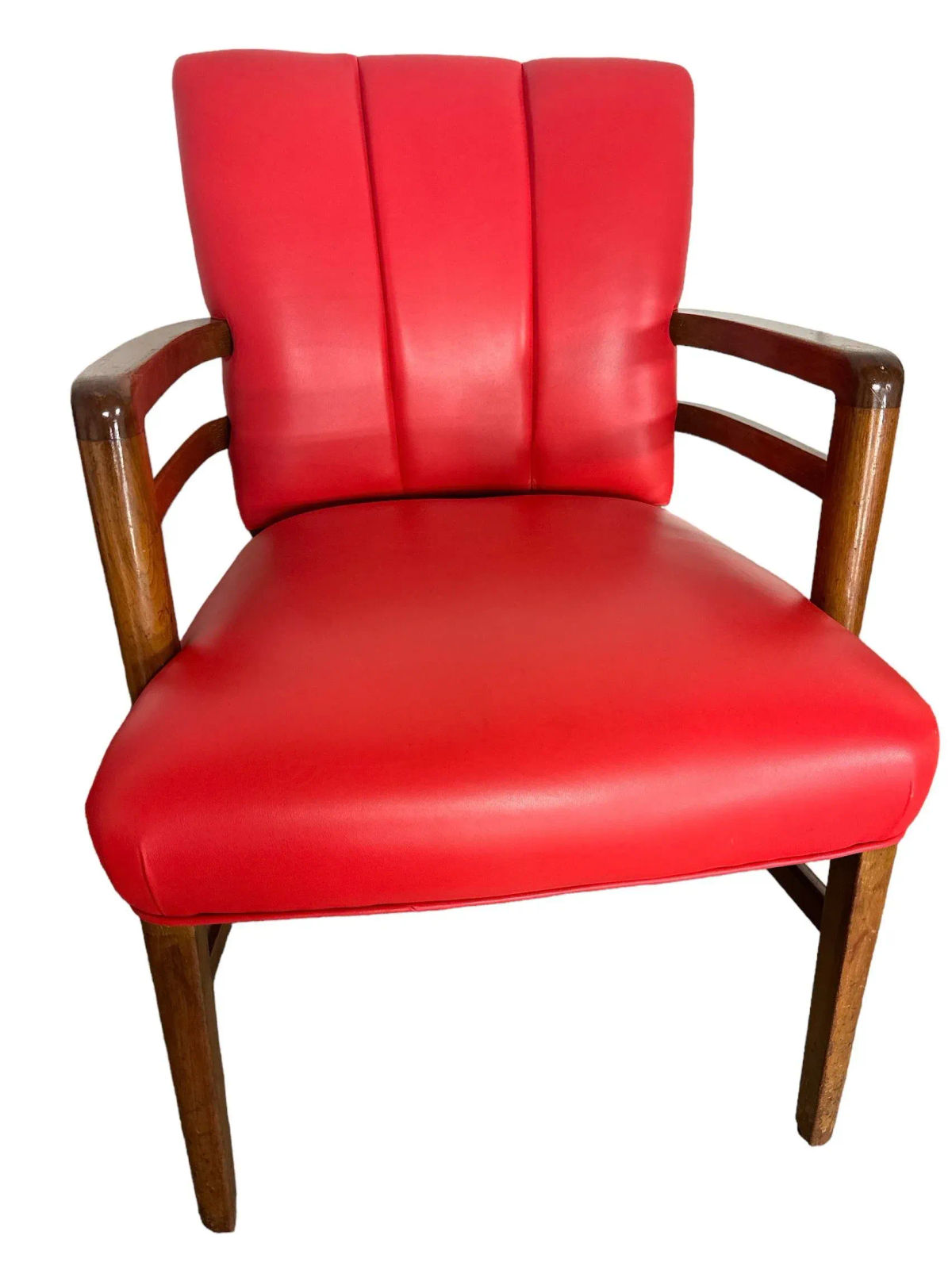 Pair of Vintage Gunlocke Channel Back Chairs With New Red Goatskin Leather Upholstery - Circa 1950s - Image 3