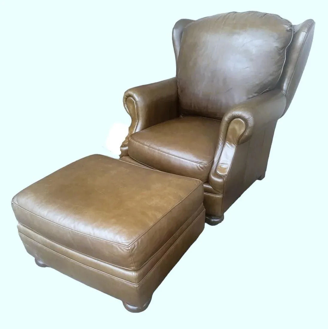 Early 21st Century Stickley Leather Wing Chair and Ottoman Set - Image 3
