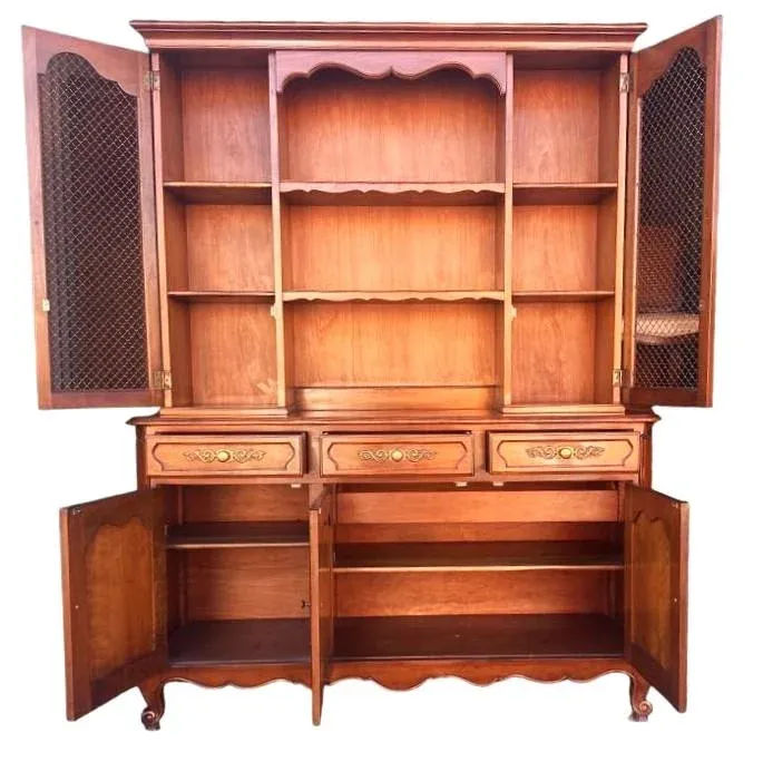 Kindel Grand Rapids Large Belvedere Solid Cherry Wood Louis XV French Provincial Style China Cabinet - Vintage 1950s - Image 3