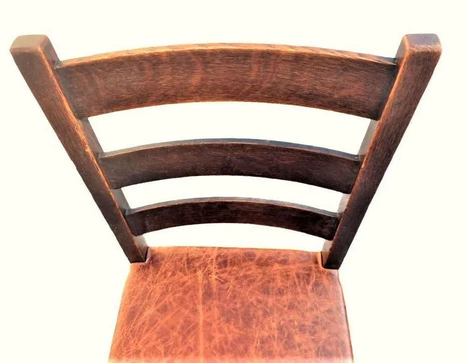 Signed Gustav Stickley Quarter Sawn Mission Oak Chair With New Leather Seat Cover - Early 20th Century - Image 3