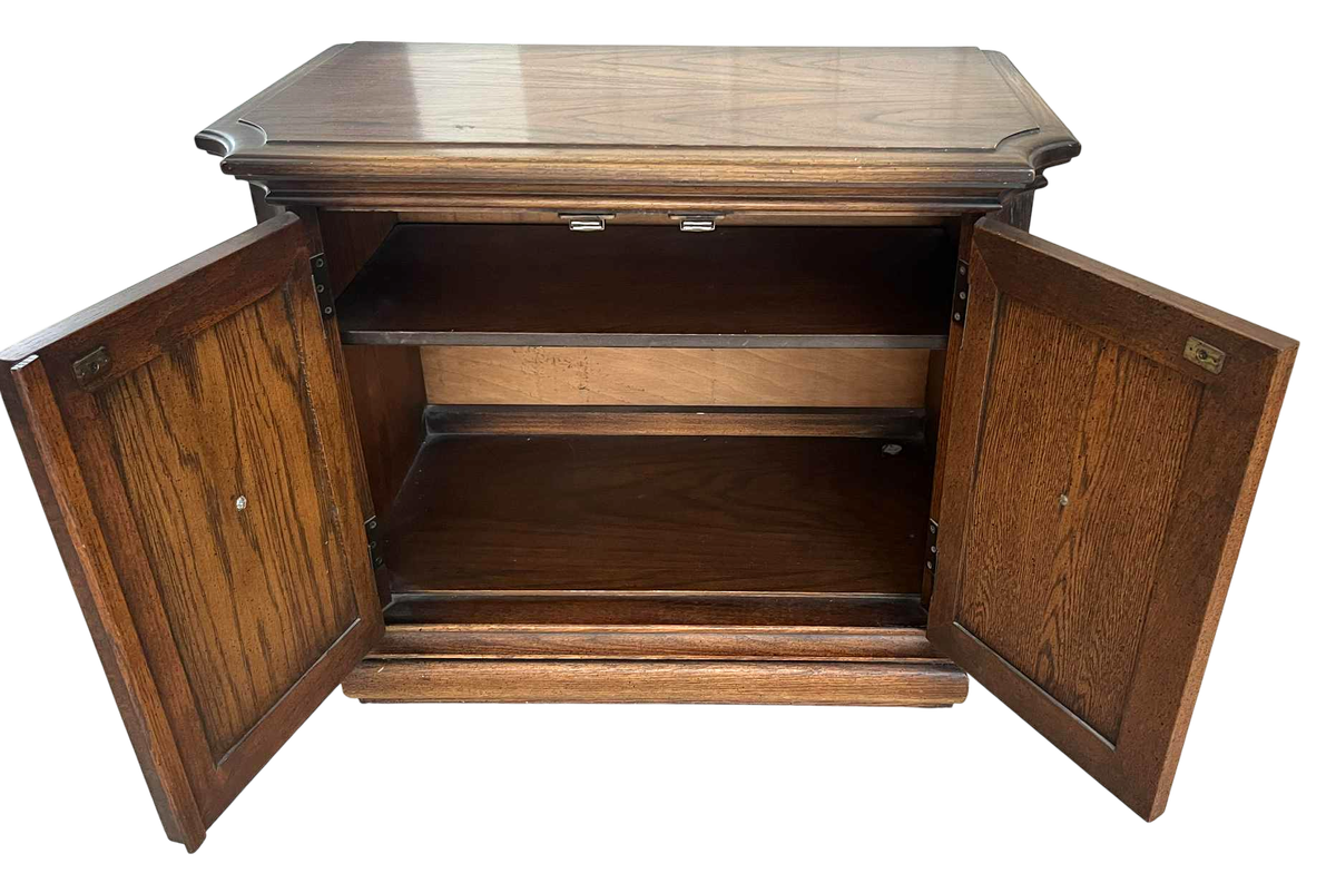 Spanish Colonial Revival Vintage Carved Solid Oak Nightstand Crafted in North Carolina by United Furniture - Image 3