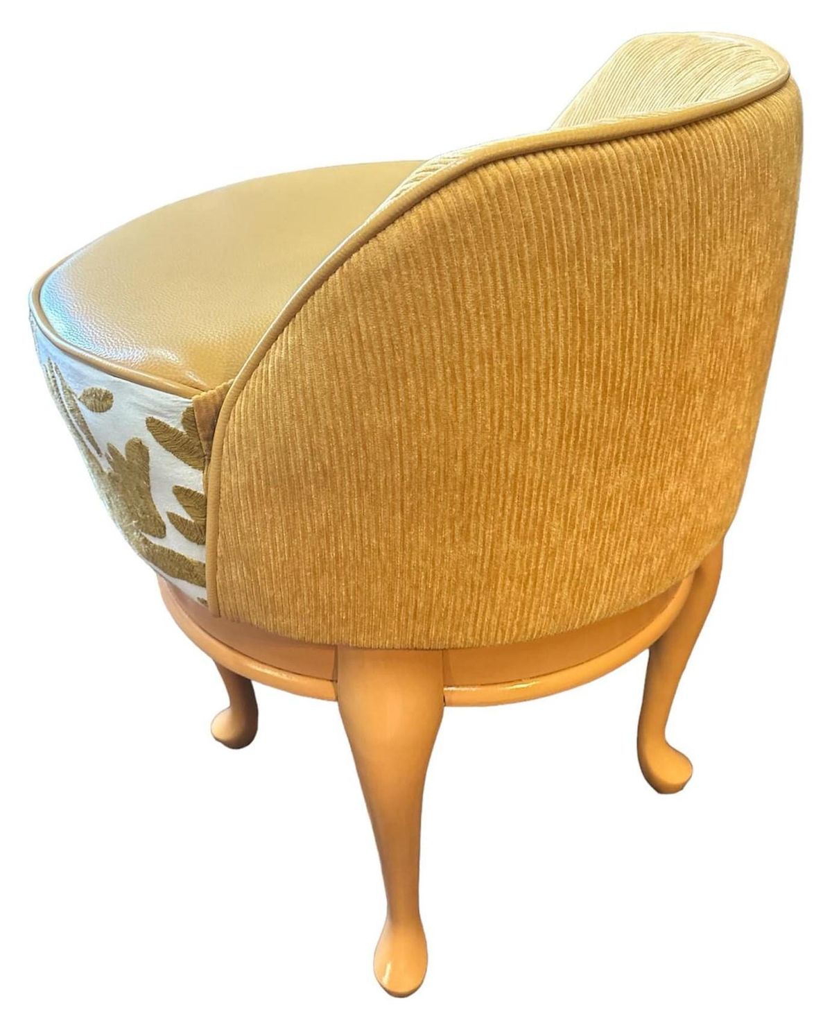 Boudoir Vanity Chair Restored and Reupholstered With Otomi Hand Embroidery and Leather - Image 3