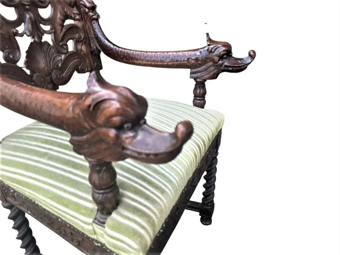 Monumental 10' X 5.5' Renaissance Revival French Walnut Banquet Table With 12 Chairs - Antique Circa Mid 19th Century - Image 3
