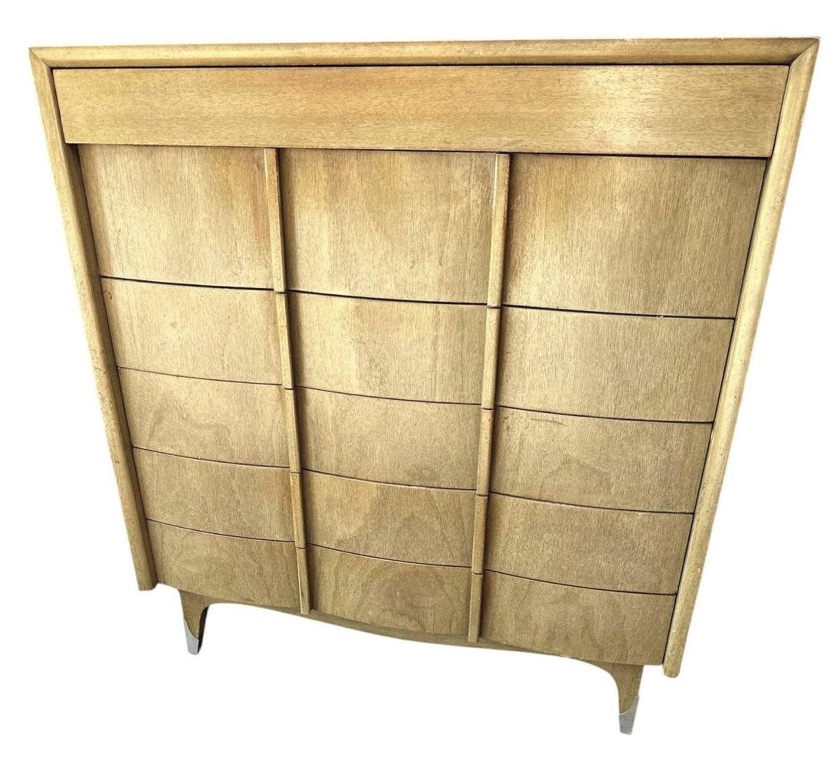 Bleached Mahogany American of Martinsville Fully Restored Chest of Drawers -Vintage 1950s - Image 3