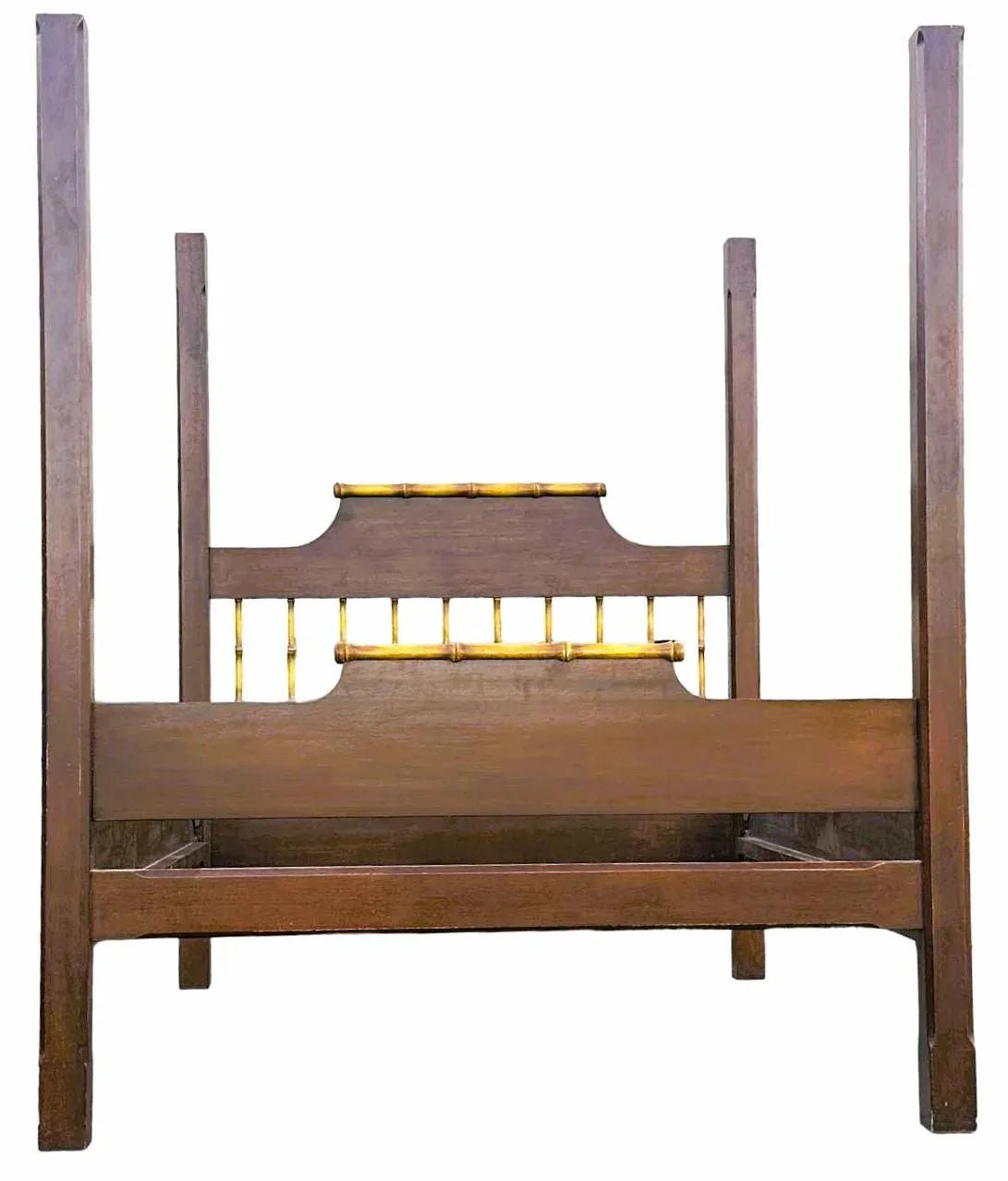 Chinoiserie Solid Teak and Faux Bamboo Queen Size Bedframe - Circa 1940 - Image 3
