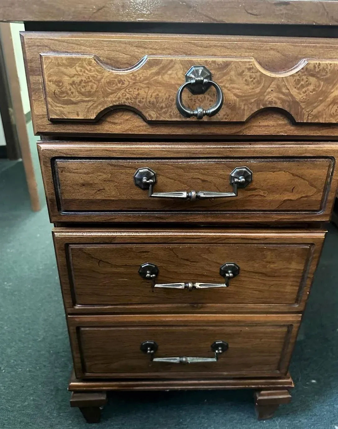 Vintage Flexsteel Dmi Walnut and Burlwood Desk - Image 3