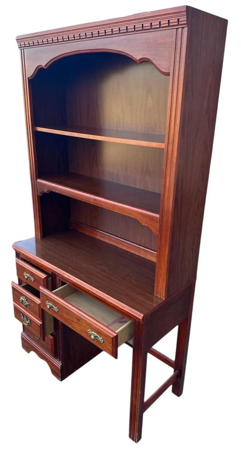 Broyhill Georgian Cherry Wood and Veneer Desk With Bookcase Hutch Made in North Carolina - Late 20th Century - Image 3