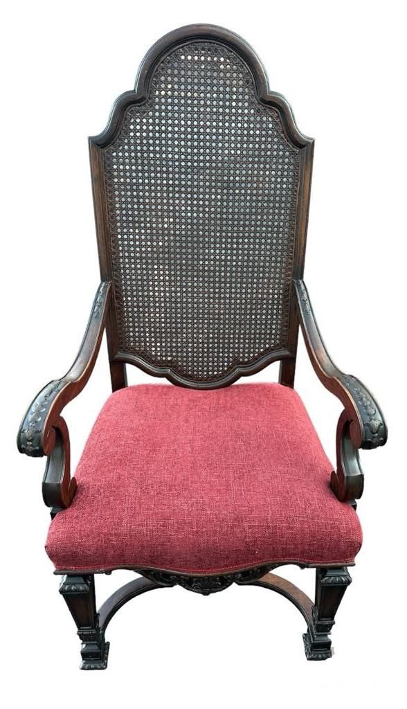 Antique Spanish Renaissance Style Walnut and Caning Dining Chairs - Set of 6 - Circa 1910 - Image 3