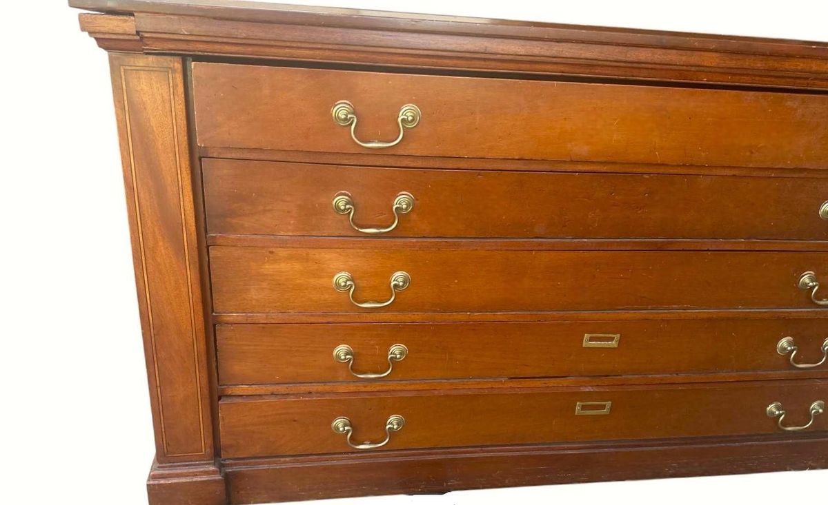 Monumental Antique Edwardian English Wide Solid Cherry Wood Credenza - Circa 1905 - Image 3