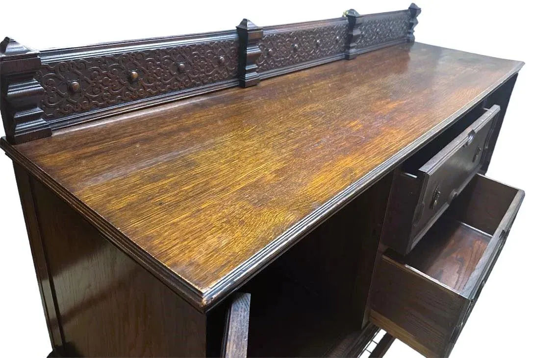 Antique 19th Century English Yorkshire Arts & Crafts Oak Sideboard or Credenza - Large 72" Wide - Image 3
