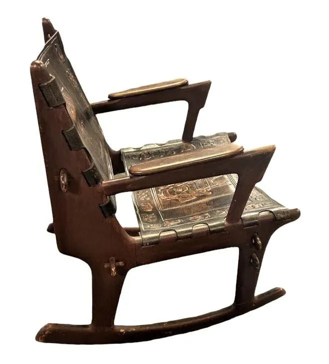 Angel Pazmino Tooled Leather Rocking Chair Handmade in Ecuador - Vintage Mid 20th Century - Image 3