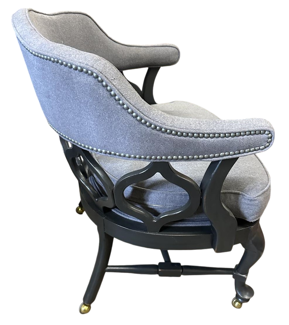 1960s Thomasville Hollywood Regency Tub Dining or Conference Room Chairs on Casters With New Upholstery - Set of 4 - Image 3