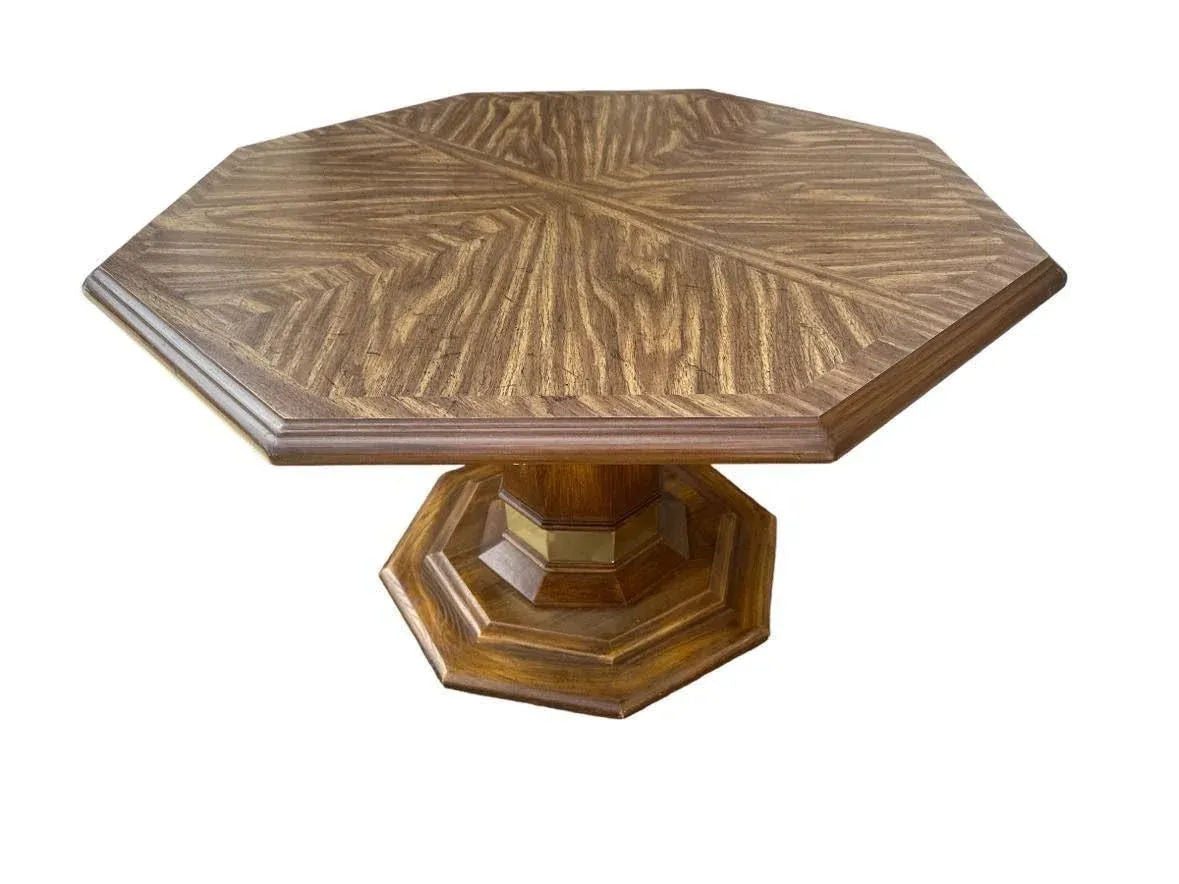 Vintage Octagonal Oak Pedestal Game Table or Dining Table - Late 20th Century Made in the United States - Image 3