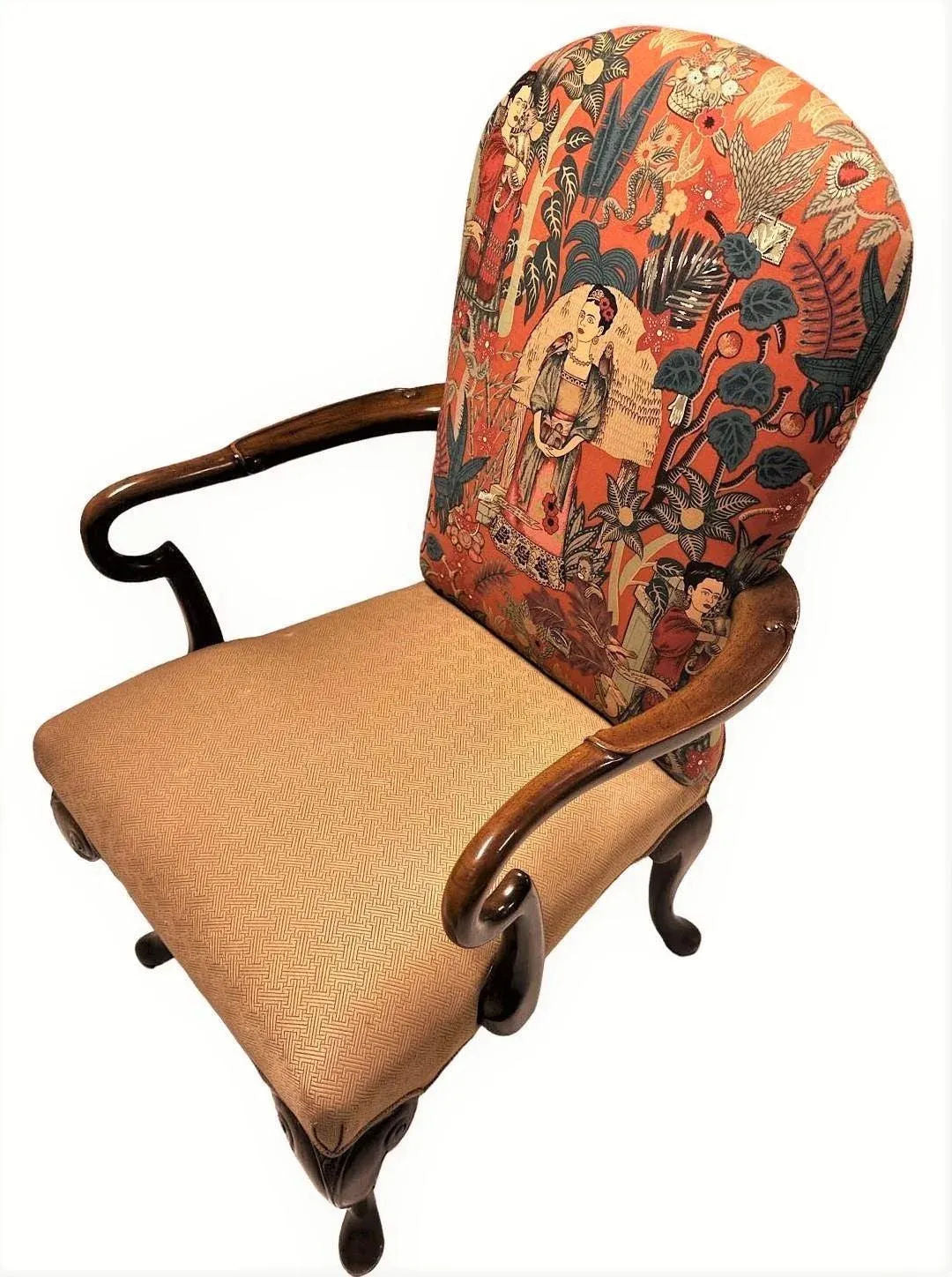 Vintage Schoonbeck/Henredon Armchair With ‘Frida’s Garden’ Chintz and Apricot Kravet Upholstery - Image 3