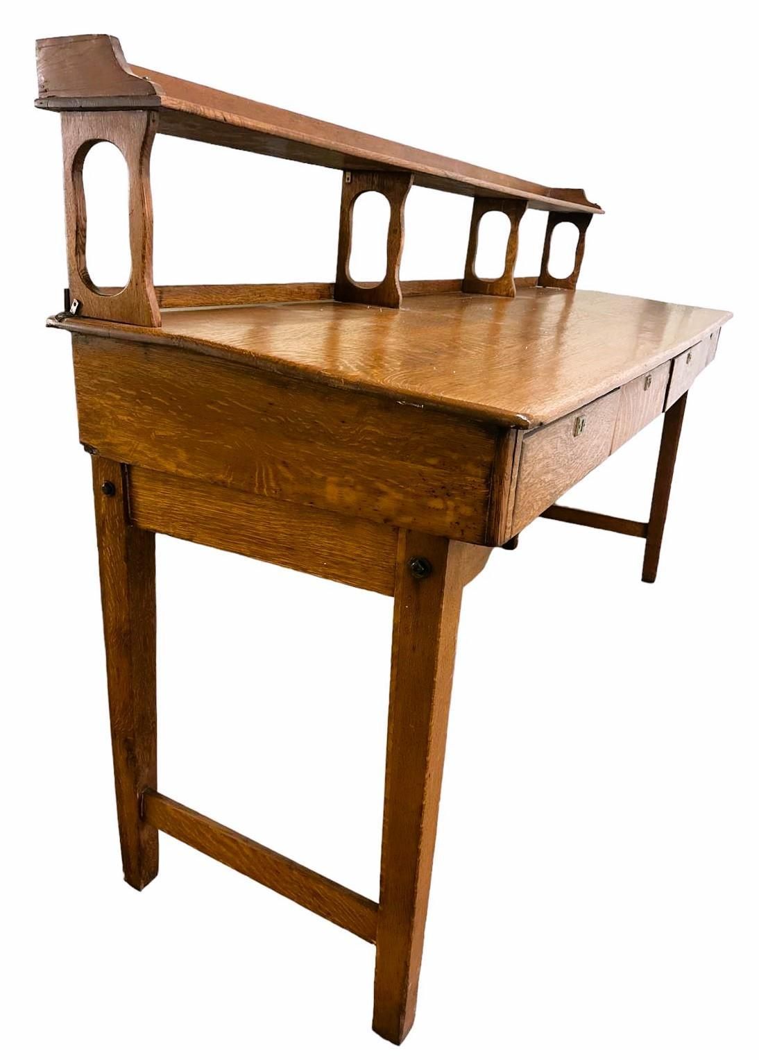 Monumental Antique Arts and Crafts Quarter Sawn Oak Railroad Ticket Counter 8 Feet Wide and 5 Feet Tall - Circa 1900 - Image 3