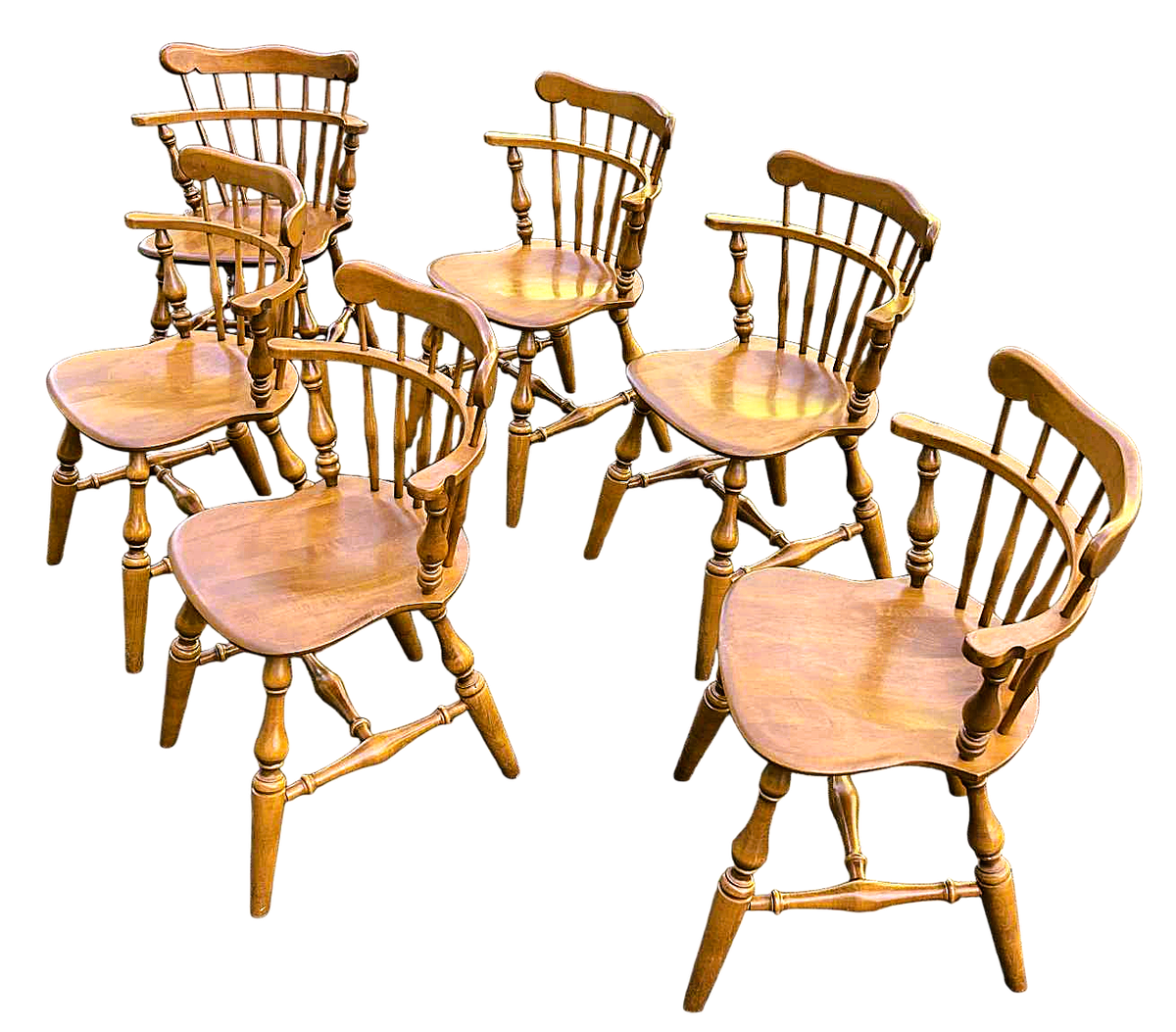 Ethan Allen Vintage American Traditional Nutmeg Birch and Maple Windsor Dining Chairs - Set of 6 - Mid 20th Century - Image 3