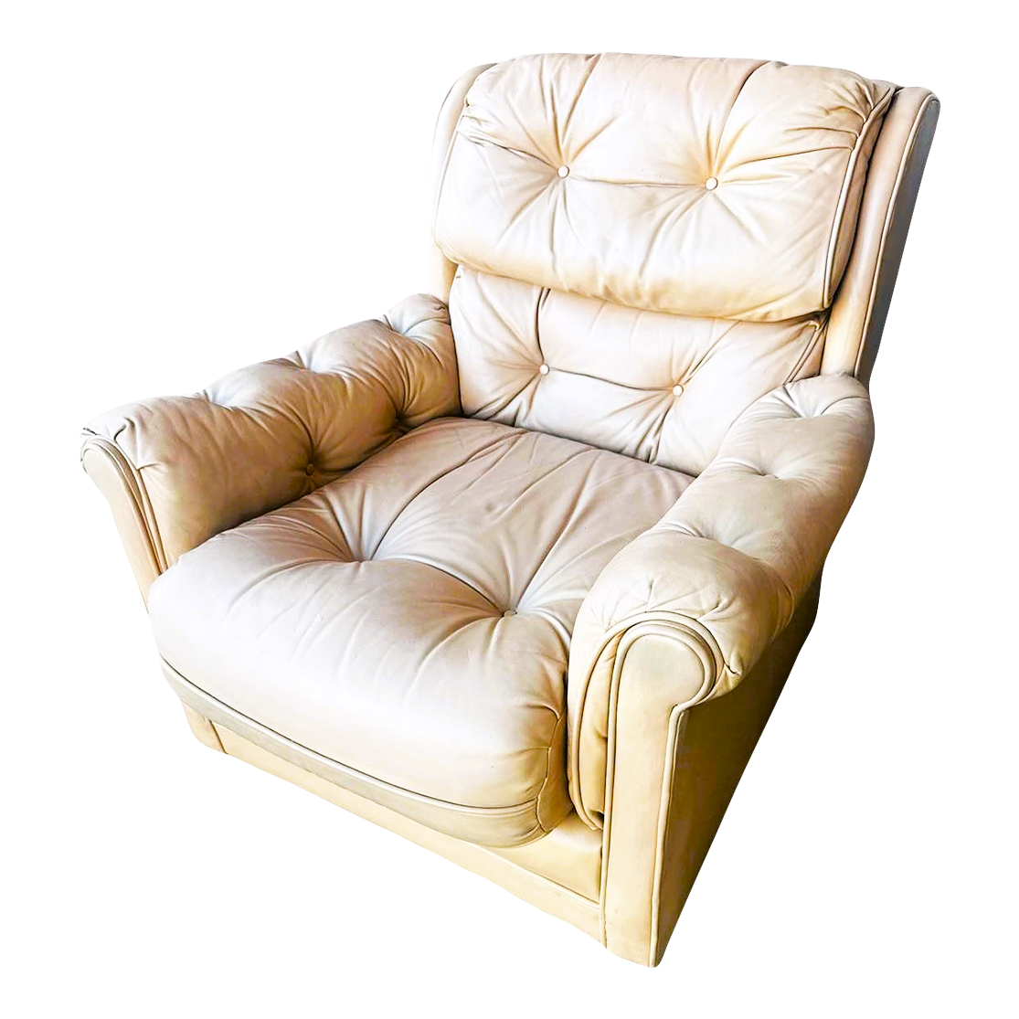 Light Tan Tufted Lounge Chair Made in 1988 by Classic Leather of Hickory, North Carolina - Image 3