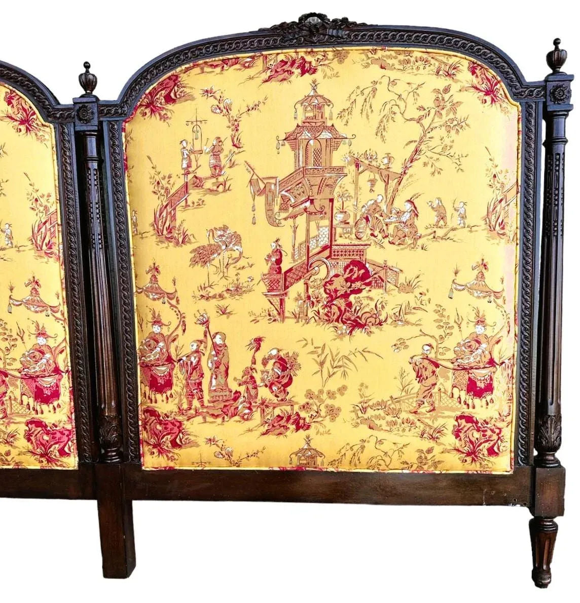 New Schumacher ‘Chinois’ Fabric on Antique Louis XVI King Size Mahogany Headboard - Image 3