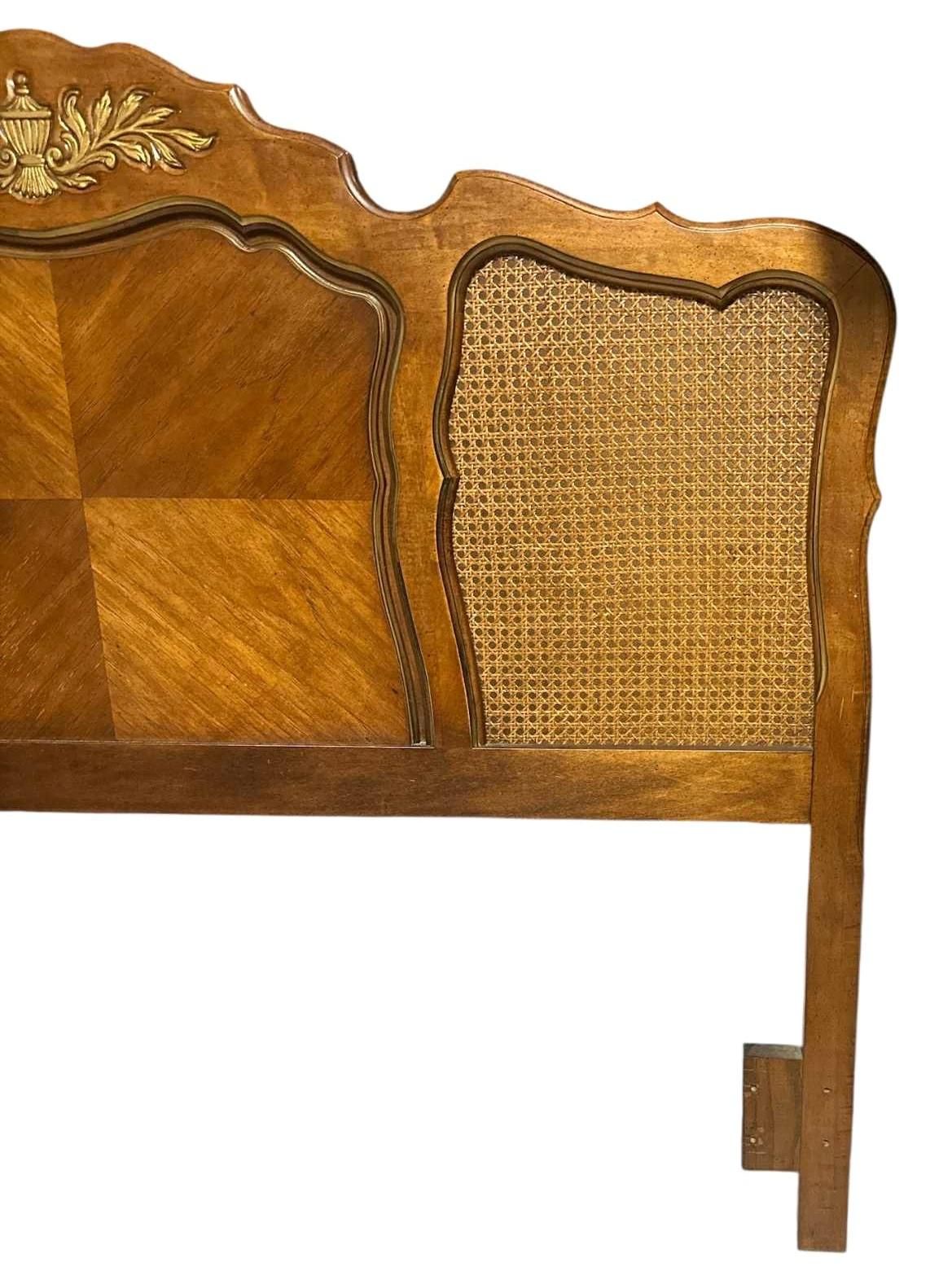 Queen Size French Provincial Louis XV Style Walnut, Burlwood and Caning Headboard - Vintage 1960s - Image 3