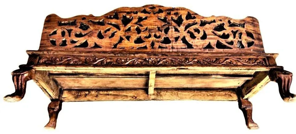 Ornately Carved Teak Bench From South Asia - Mid 20th Century - Image 3