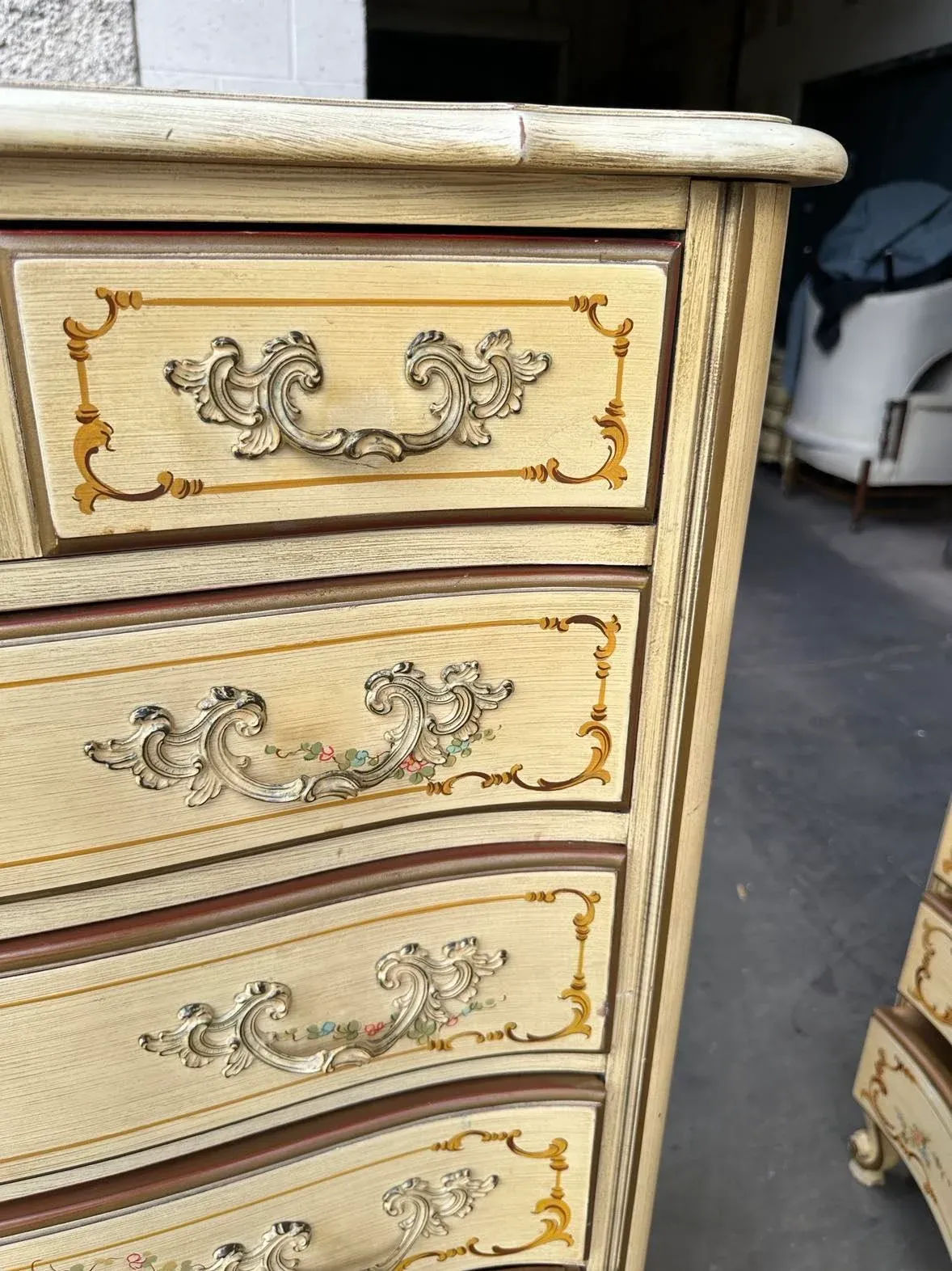National of Mount Airy Louis XV Painted Cherry Wood Tall Chest of Drawers - Vintage Mid 20th Century - Image 3