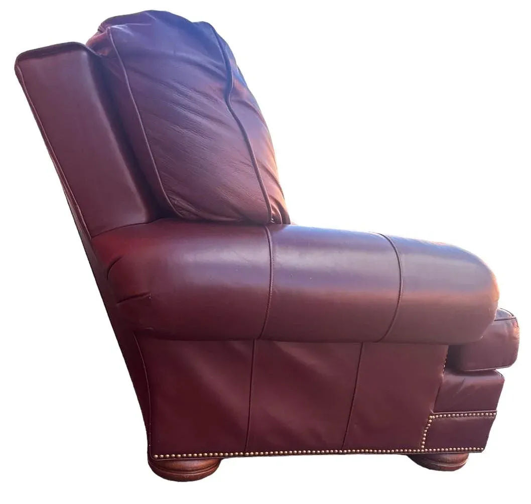 Thomasville Burgundy Leather 92” Sofa With Nail Head Trim - Image 3