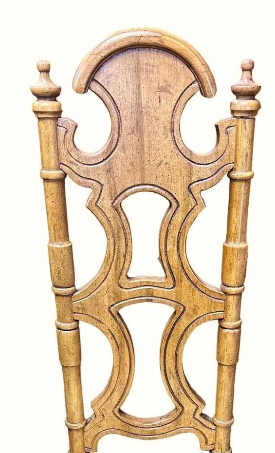Jim Peed Drexel 1960s Spanish Style Pecan Wood Dining Chairs - Set of 4 - Image 3