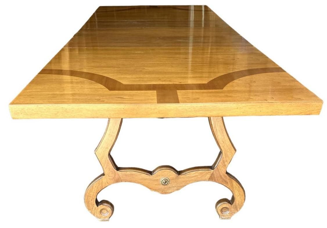 Thomasville Spanish Style Pecan Lyre Leg Dining Table Extending to 104” - Made in 1964 - Image 3