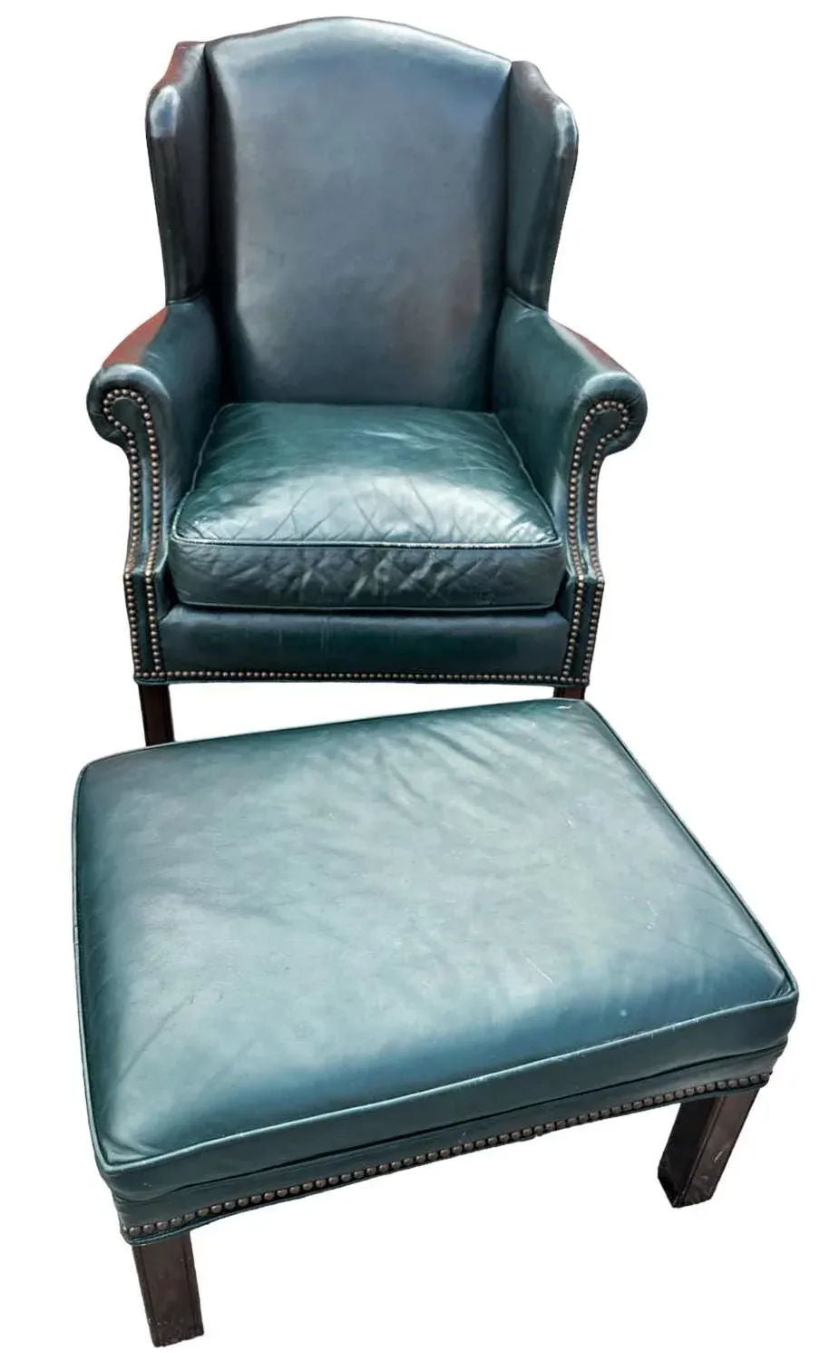 Leather Chair and Ottoman Set in Dark Green - Vintage Late 20th Century - Image 3