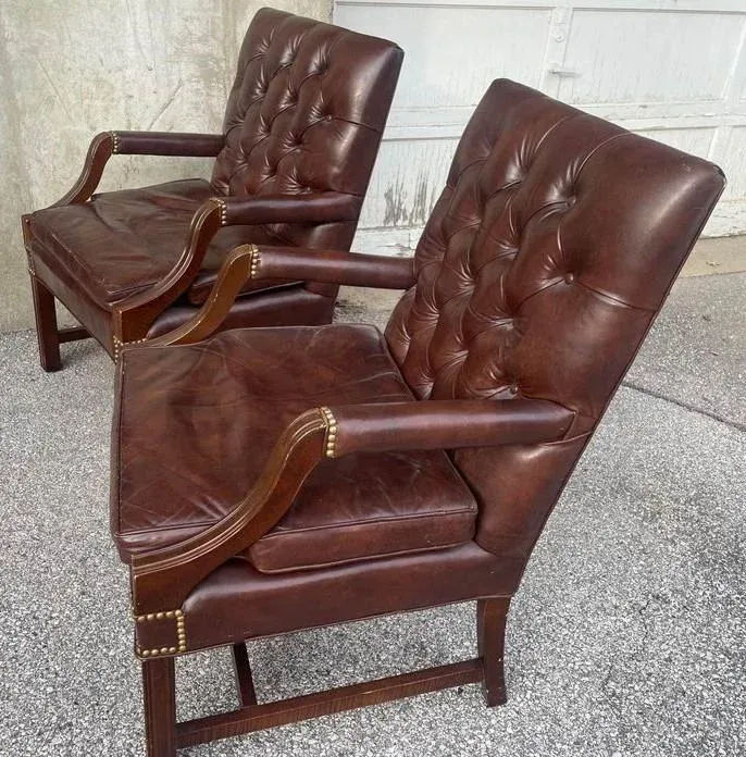 Leather Tufted Gainsborough Chairs by Leathercraft of Conover, North Carolina - a Pair - Image 3