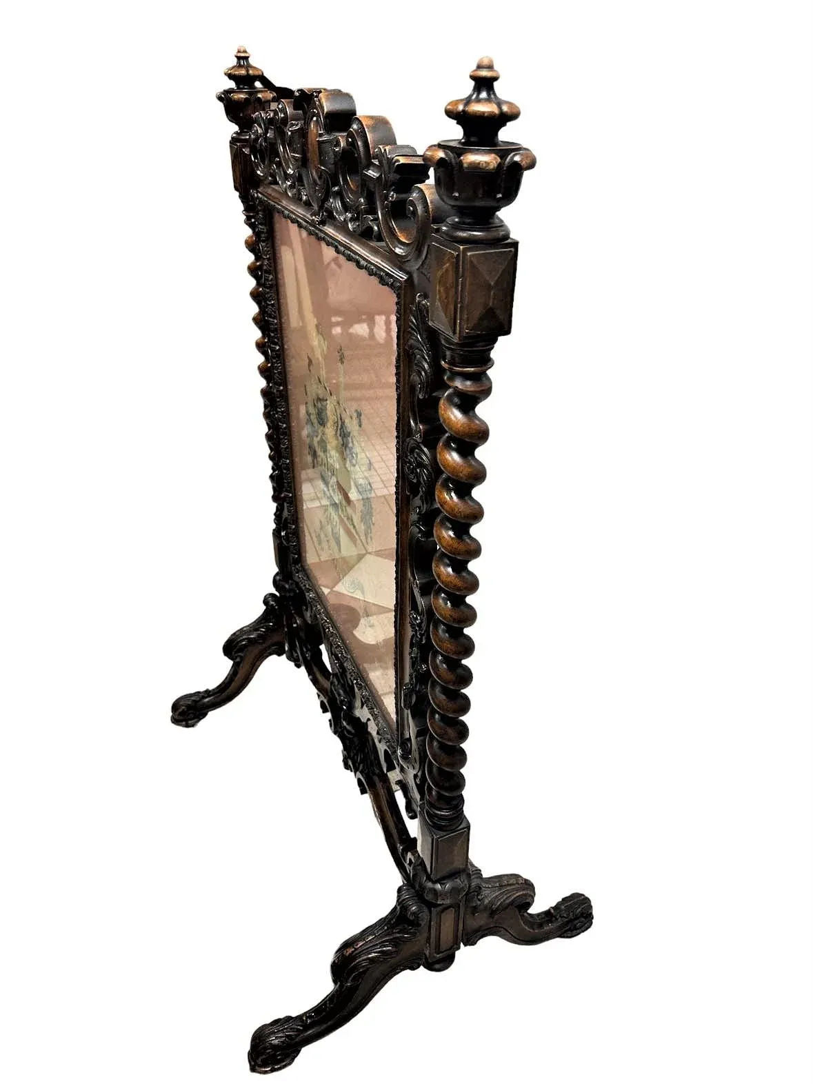Antique Large Spanish Baroque Style Fire Screen in Carved Walnut and Needlepoint - Late 19th Century - Image 3
