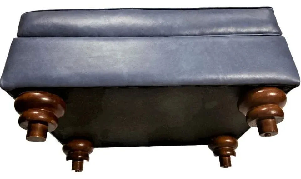 Mid 20th Century Traditional Ottoman Reupholstered in Soft Blue Italian Leather - Image 3