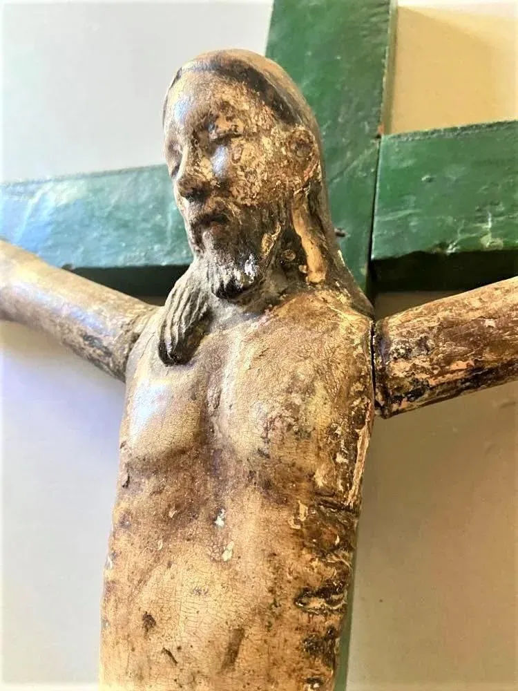 Mid 18th Century Antique Spanish Colonial Wood and Gesso Crucifix - Image 3