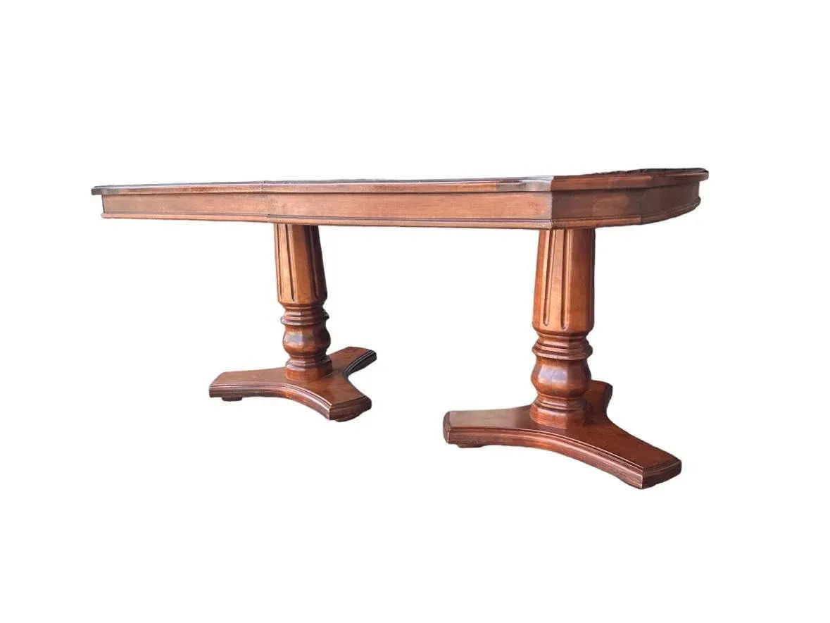 Solid Cherry Wood and Burlwood Double Pedestal Dining Table Expanding to 102" - Vintage Late 20th Century - Image 3