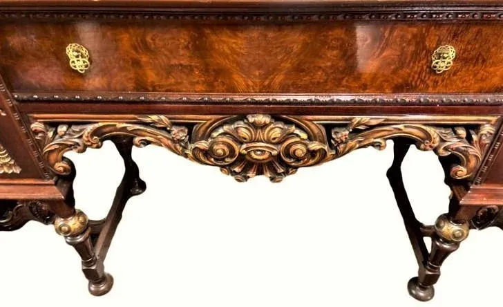 Al Capone's Chicago Era Antique Spanish Revival Walnut and Burlwood 78" Sideboard - 1920s - Image 3
