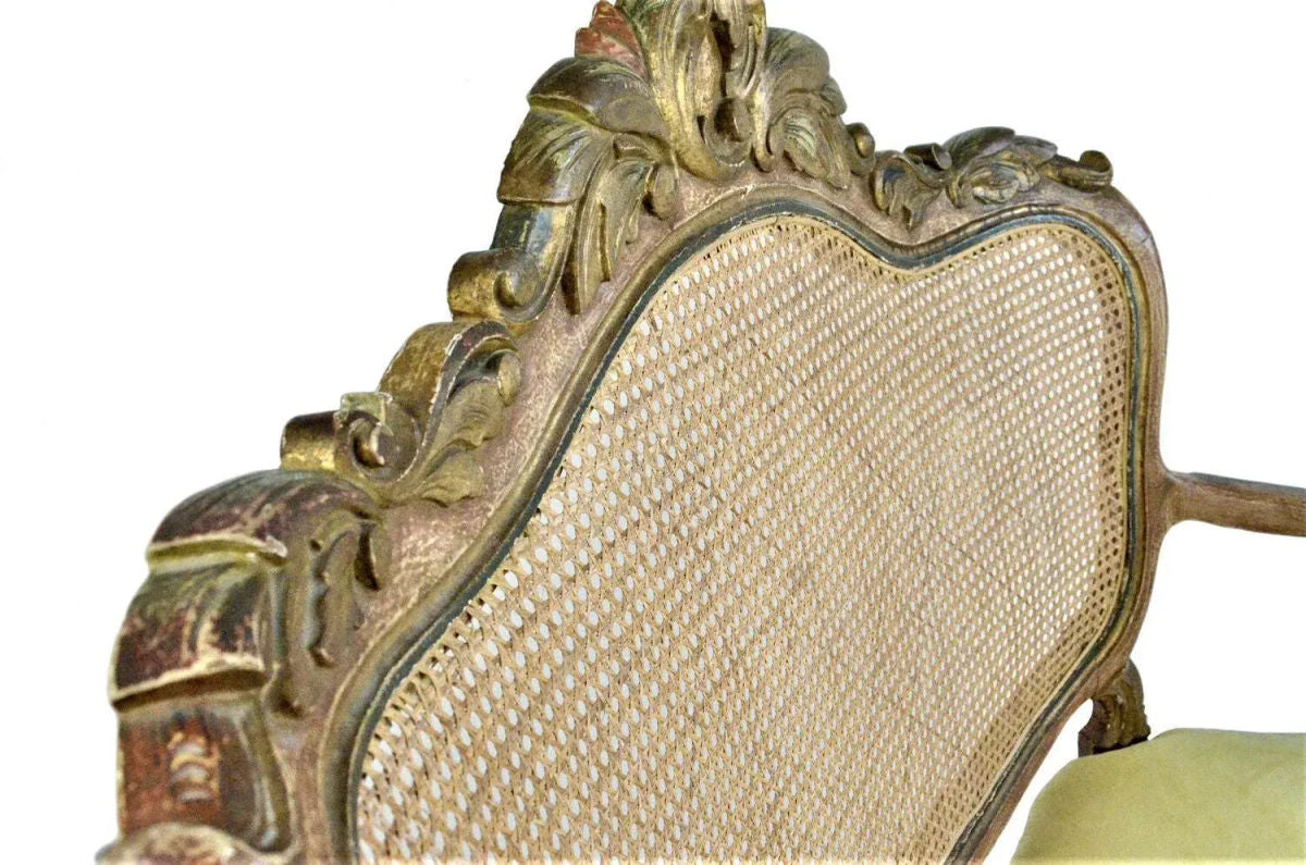 Late 18th Century Spanish Colonial Antique Gilt and Painted Gesso Frame Settee - Image 3