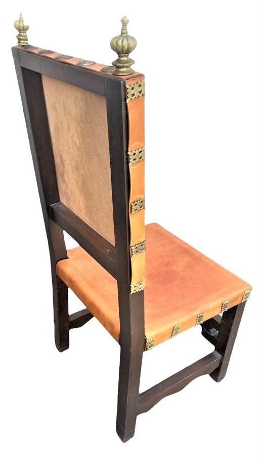 Artes De México Internacionales Accent Chair in Cognac Saddle Leather With Brass Finials - Vintage 1960s - Image 3