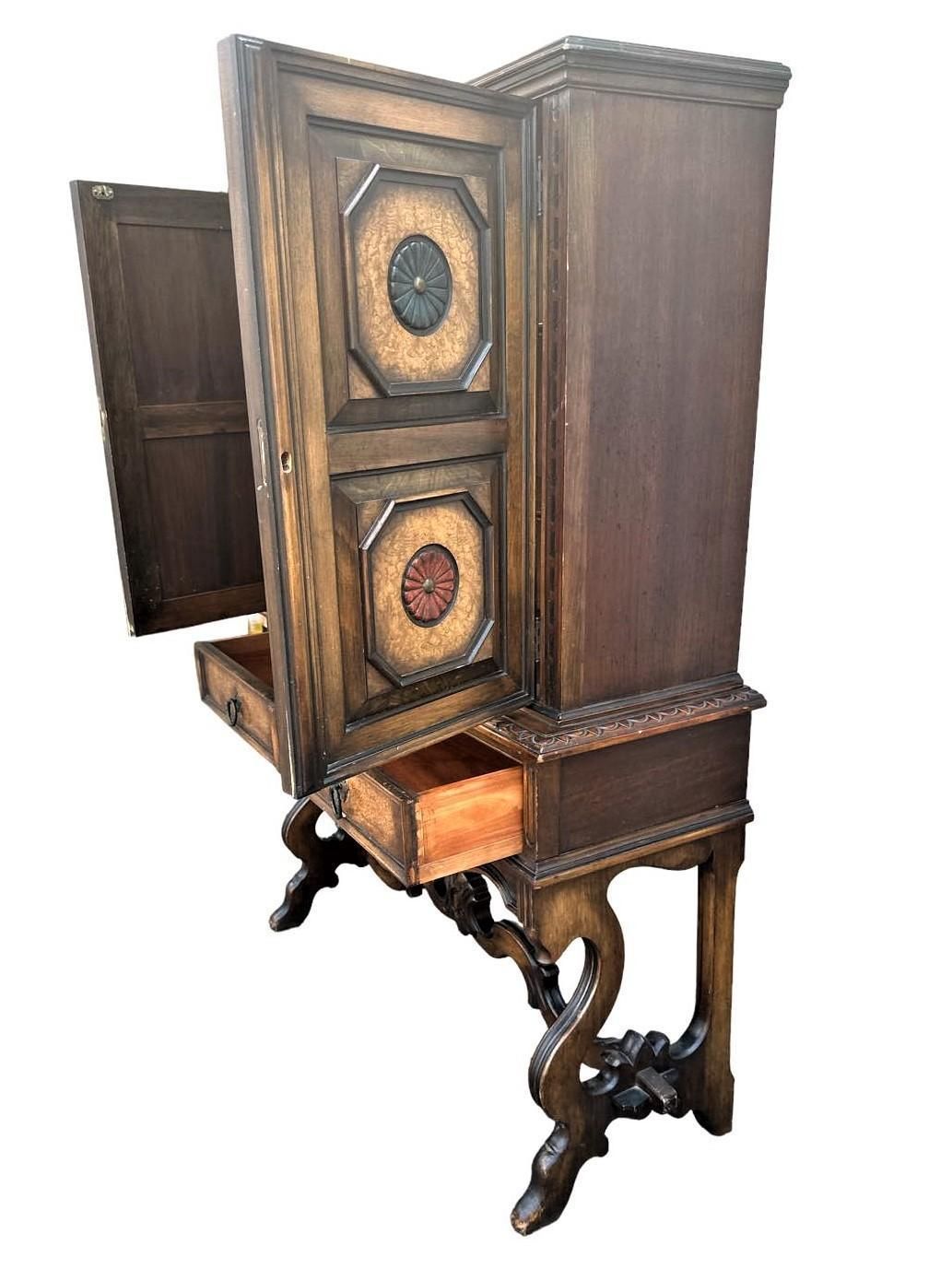 Antique Berkey & Gay Grand Rapids 'Span-Umbrian' Walnut, Burlwood and Polychrome Cabinet - Circa 1917 - Image 3