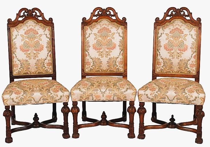 Set of Eight Antique 19th Century French Baroque Carved Walnut and Upholstery Dining Chairs - Image 3