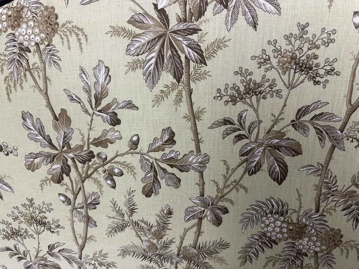New Schumacher Chinoiserie ‘Brantwood Vine’ Linen Upholstery on Antique 19th Century Walnut Headboard - Image 3