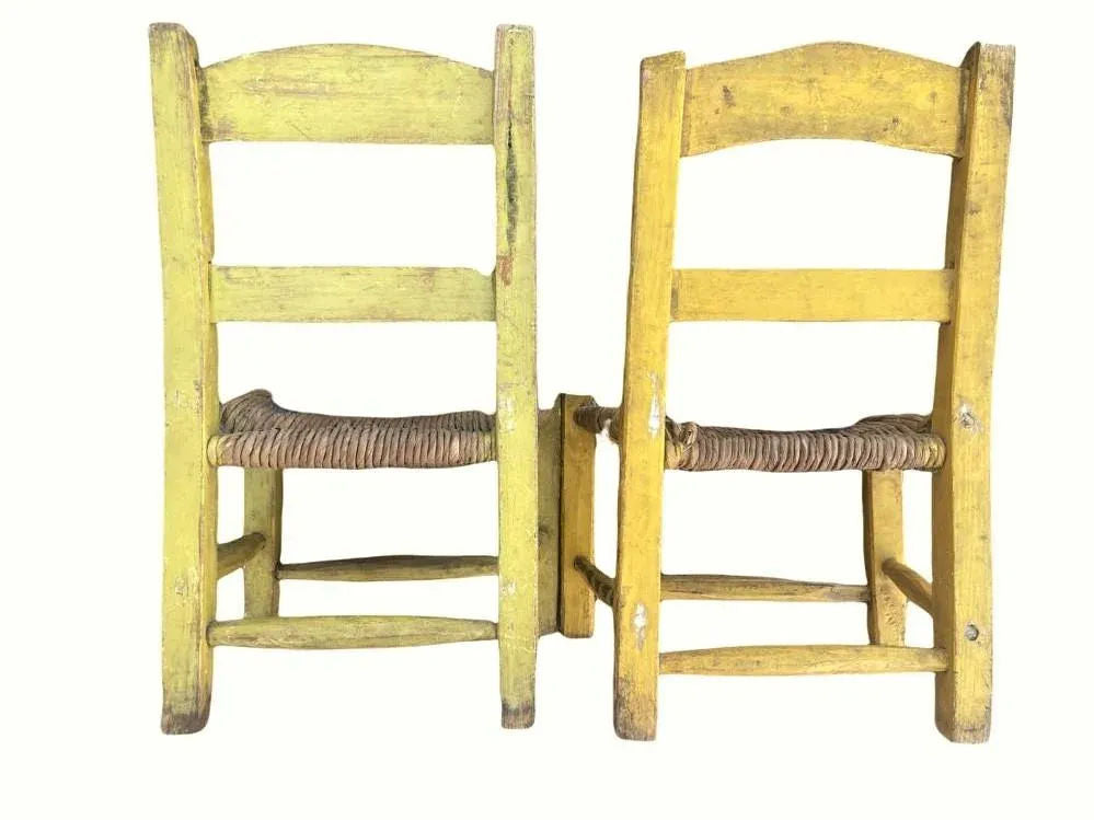 Vintage Mexican Doll's Chairs - Hand Painted With Rush Seats - Mid 20th Century - Image 3