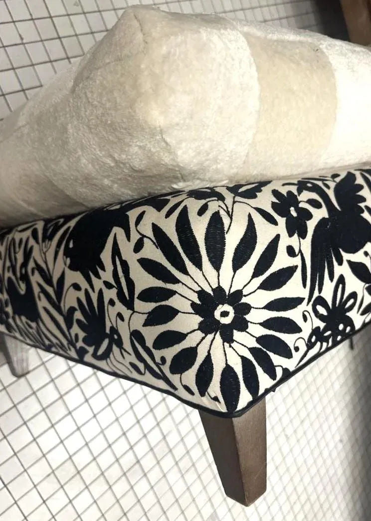 Baker Furniture Ottoman Reupholstered With Vicuña and Otomi Hand Embroidery - Image 3