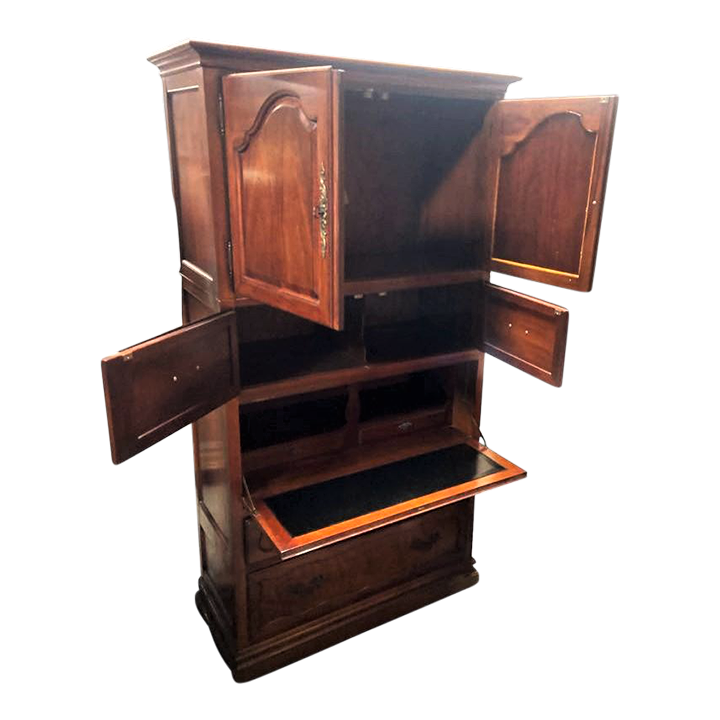 Baker Furniture Cherry Wood Armoire With Tooled Leather Drop Down Desk - Late 20th Century - Image 3