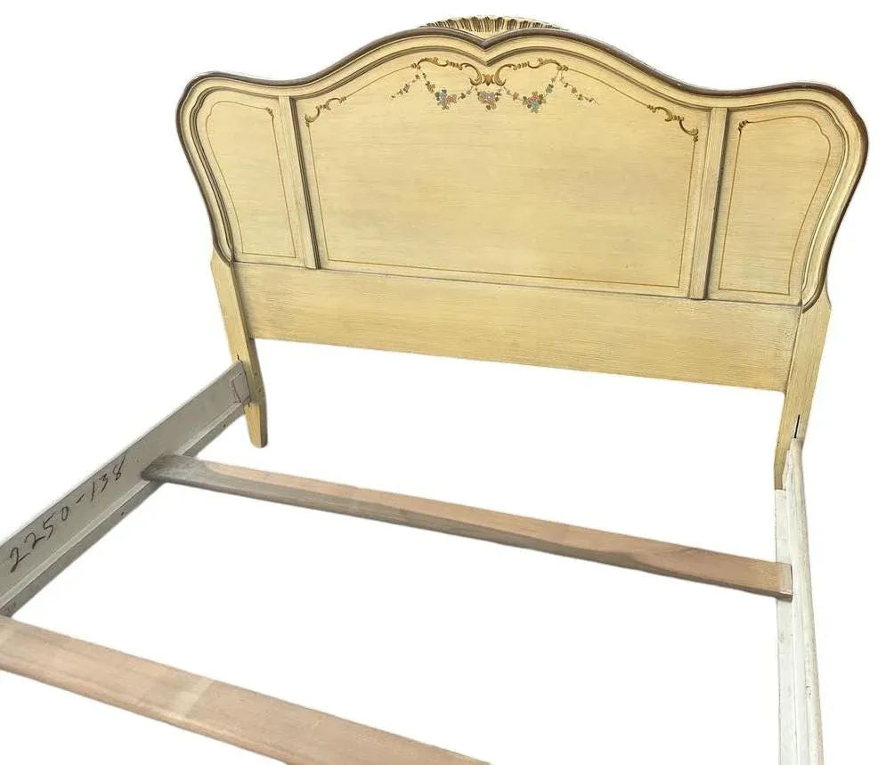 National of Mount Airy Louis XV Painted Cherry Wood Full Size Bed - Vintage Mid 20th Century - Image 3