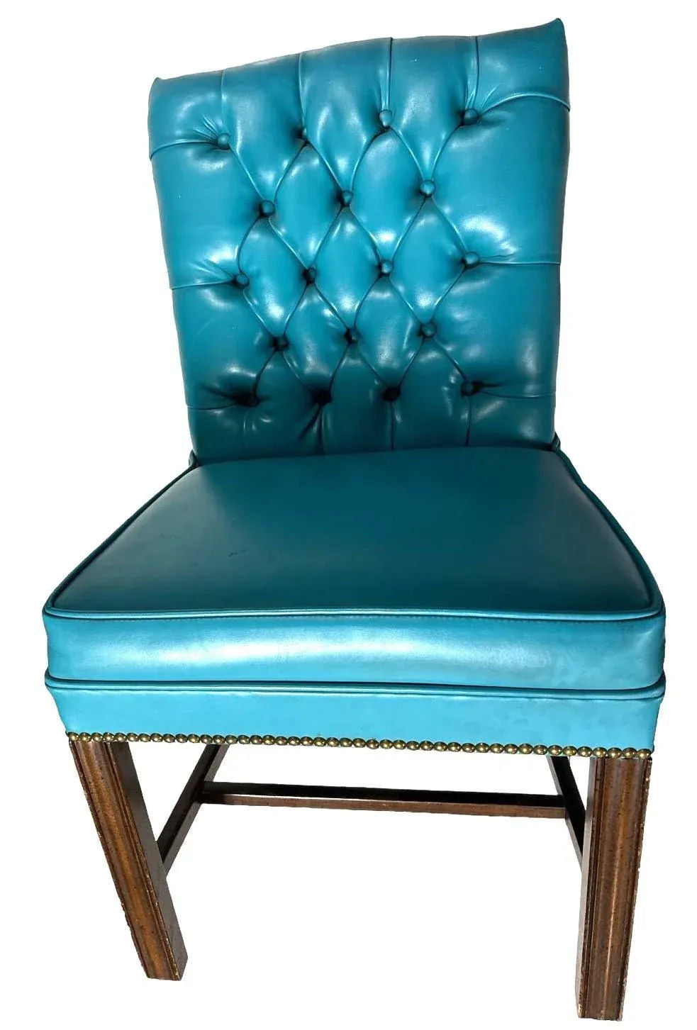 Drexel Vintage Mid Century Teal Button Tufted Accent Chairs - a Pair - Image 3