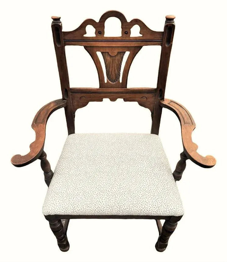 Antique Spanish Revival Solid Walnut Dining Chairs With New Kravet Upholstery - Set of 4 - Early 20th Century - Image 3