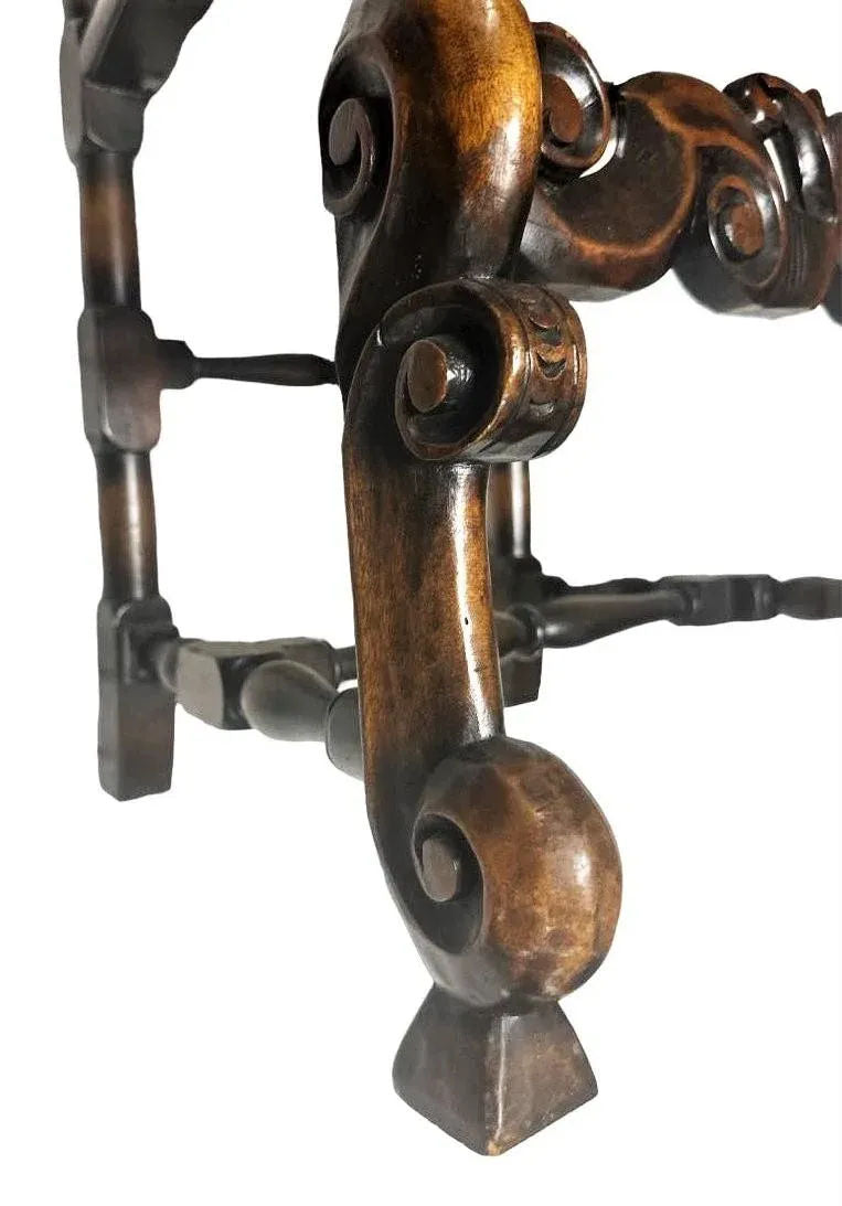 Antique Spanish Hacienda Style Accent Chair in Carved Walnut and Caning - Early 20th Century - Image 3