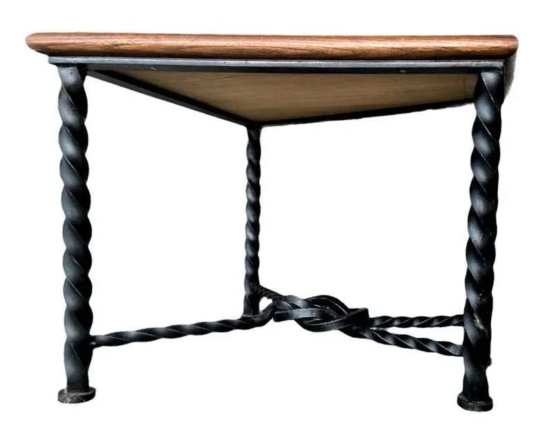 Mid 20th Century Trapezoid Oak and Wrought Iron Side Table - Image 3