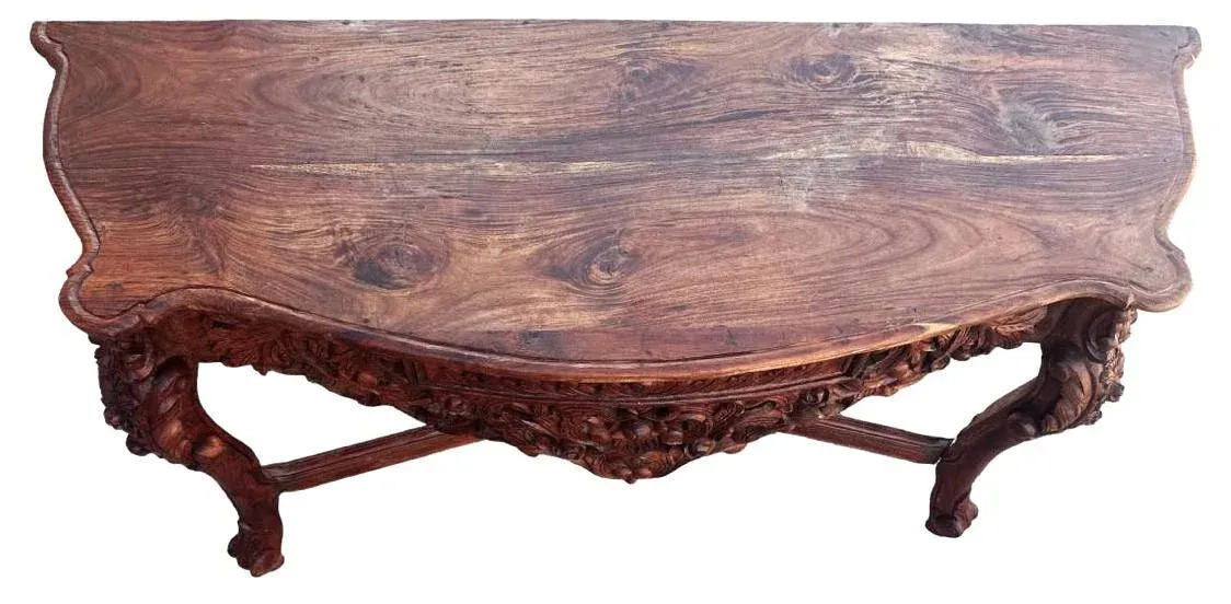 Antique Ornately Carved Anglo Indian Rosewood 60” Console Table - Image 3